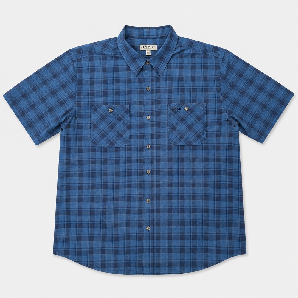 Orvis Mens XL Blue Plaid Short Sleeve Button Up Fishing Outdoor Shirt